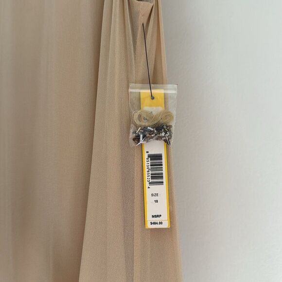 Alice & Olivia Silk Cream Natural Beaded Sheath Dress Knee Length NWT Size 10 - Picture 4 of 9